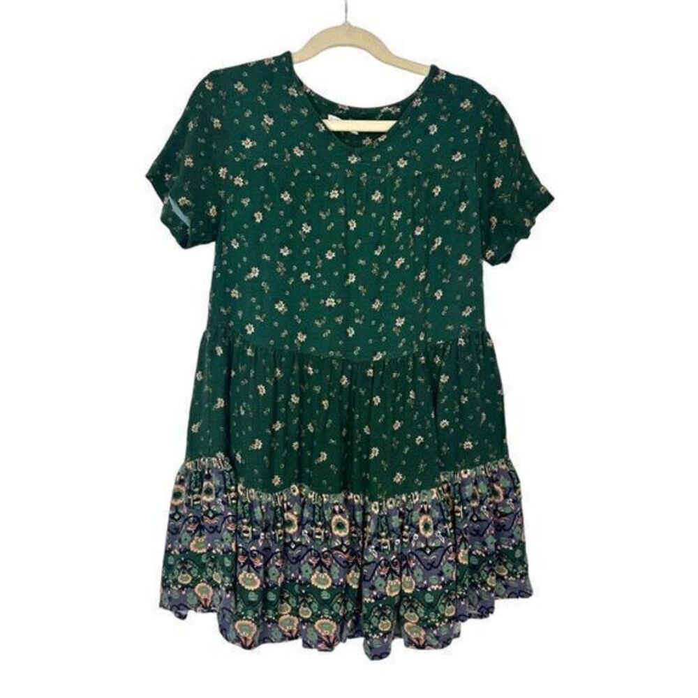 O’Neill Girls Green Tiered Boho Dress Medium 8 Short Flowy Short Sleeve ONeill
